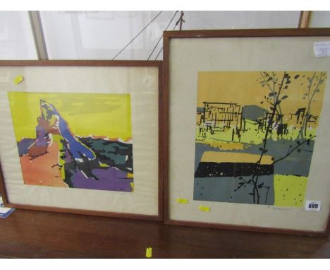 F GIAUQUE, signed colour print "Yellow Field" and 1 other 
