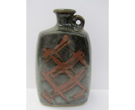 STUDIO POTTERY, John Leach, Tenmoku glazed flagon, hatched decoration, 9" height 