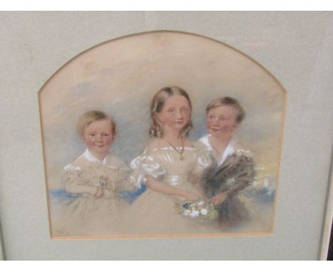 SYDNEY BUCK, pair of mid 19th Century arch top watercolour portraits "Children of Charles and Frances Harrison" dated 1842 &a