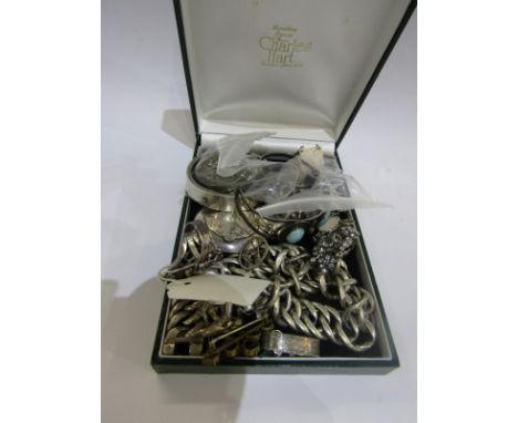 LARGE SELECTION OF MIXED SILVER &amp; WHITE METAL ITEMS, including scarf rings, earrings, cuff links, rings , chains etc 