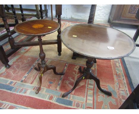 WINE TABLES, 2 reproduction mahogany tripod base wine tables 