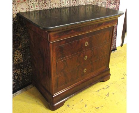 COMMODE, Louis Philippe figured mahogany with a black marble top over a shaped frieze drawer and four long drawers, 115cm W x