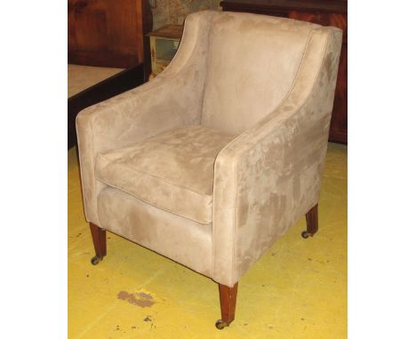 ARMCHAIR, late Victorian in light grey suede with seat cushion, 67cm W.