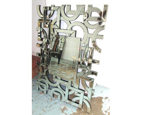 MIRROR, bevelled with abstract mirrored surround, 121cm x 86cm.