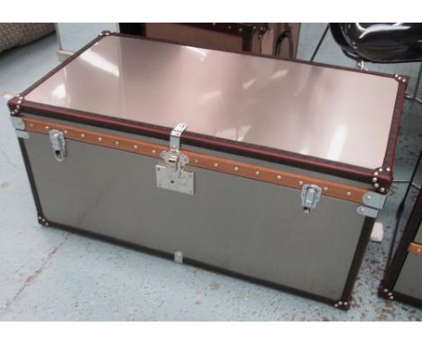 TRUNK, luggage style in steel finish, 100cm x 47cm x 46cm H. 