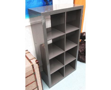 BOOK SHELF, in grey lacquered finish with eight compartments, 79cm x 39cm x 150cm H.