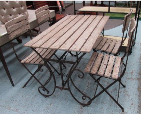 TABLE AND FOUR CHAIRS SET, in a distressed style made from vintage  wood and metal, table 120cm x 70cm x 75cm H, and chairs 4