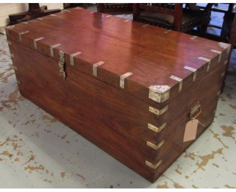 TRUNK, 19th century anglo-colonnial teak and silvered metal with rising lid and carrying handles, 122cm x 59cm x 50cm H. 