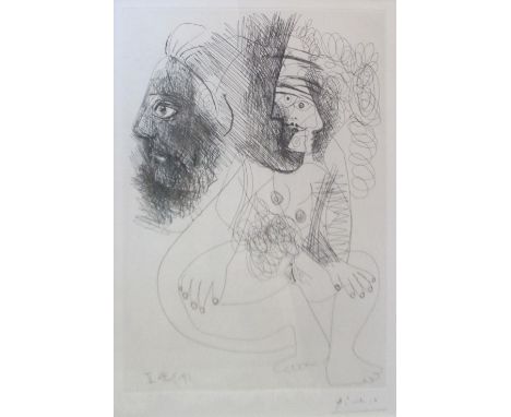 PABLO PICASSO (Spanish, 1881-1973) 'Facial profile and nude' original etching, 23cm x 32cm. Please Note Clause 6 of Buyer's C