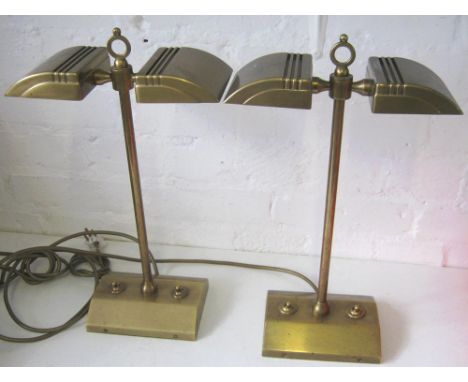 BESSELINK & JONES DOUBLE ARROW HALOGEN BANKERS TABLE LAMPS, a pair, late 20th century brass, each 42cm H. (2)