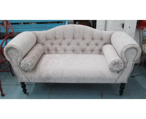 SOFA, in faux crocodile effect patterned velvet on turned supports, 140cm W.