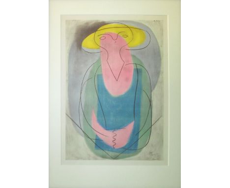 PABLO PICASSO (Spanish, 1881-1973), 'Woman in hat', lithograph, 42cm x 30cm, framed.