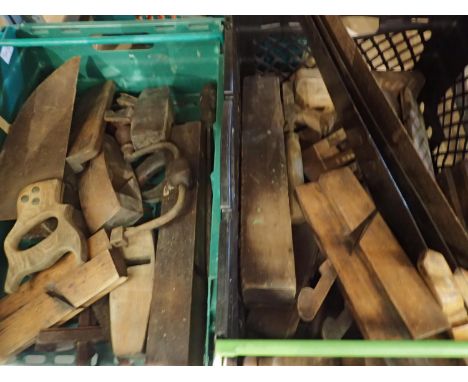 Two boxes of mixed joiners tools to include moulding planes, saws etc. Not available for in-house P&amp;P, contact Paul O'Hea