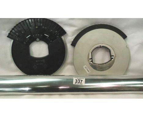 Pair of Bang and Olufsen 6000 speaker bases and a bang and Olufsen steel cable tidy (3). Not available for in-house P&amp;P, 