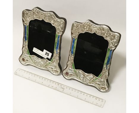 PAIR HM SILVER &amp; ENAMEL BUTTERFLY PHOTO FRAMES - 20 X 16 CMS