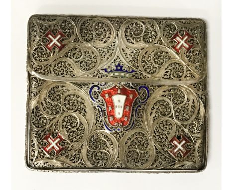 EARLY SILVER &amp; ENAMEL FOLDING CIGARETTE CASE A/F