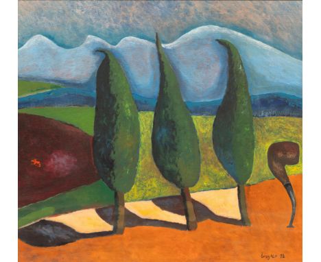 Breyten Breytenbach (geb. 1939) 'Paysage avec pipe' gouache, gesign. r.o., '92, 39 x 42,5 cm. [1]