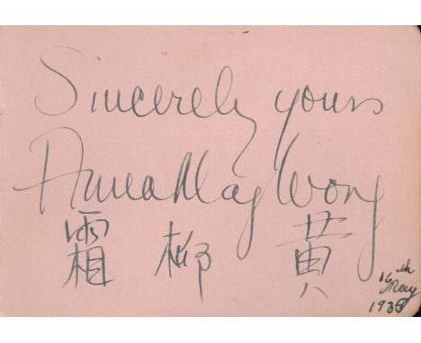 Actor Anna May Wong signed 4x3 rare album page. Wong Liu-tsong (January 3, 1905 - February 3, 1961), known professionally as 