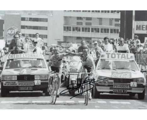 Autographed Bernard Hinault 12 X 8 Photo - B/W, Depicting Hinault And Team Mate Greg Lemond Arm In Arm As They Cross The Fini