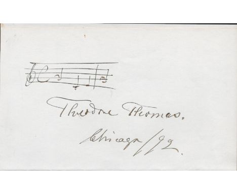 Conductor, Theodore Thomas vintage signature piece featuring a signed page with score and inscription, an A4 black and white 