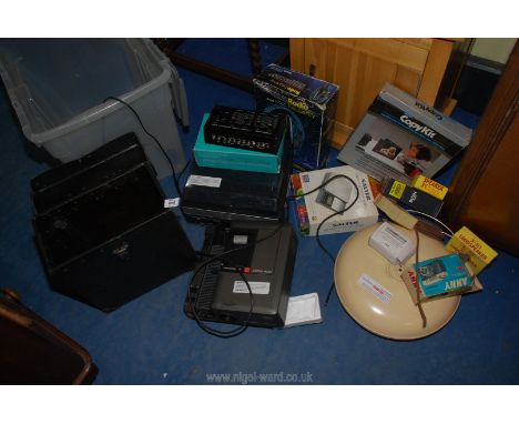 A Steepletone Memphis 2 DAB radio record player, Zeiss Ikon slide projector, cordless headphones etc.