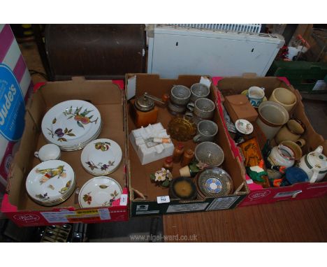 Three boxes of Royal Worcester Evesham, Stoneware part Teaset, Stop smoking ashtray and miscellaneous china.