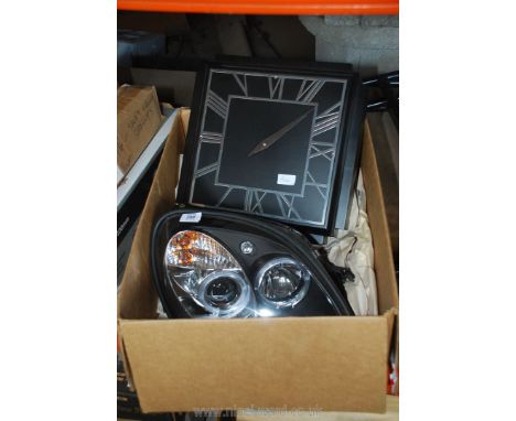 A clock and a Mercedes Benz SLK black projector halo headlamp, R170 (as new)