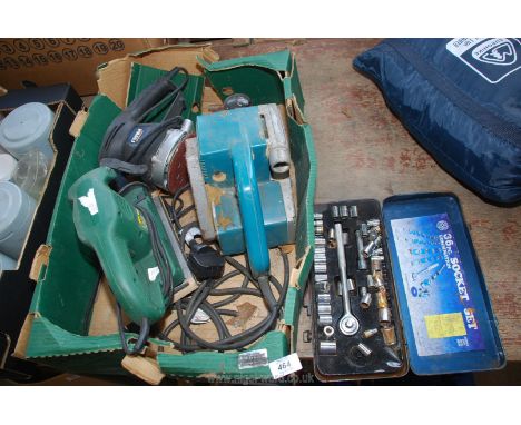 Wolf belt sander, Ferm orbital sander, (running at time of lotting), Parkside flat sander and part set of 3/8 and 1/4 drive s