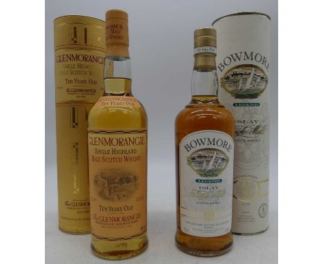 Glenmorangie 10 year old single Highland malt Scotch whisky, 70cl, 40%, one bottle in carton; and Bowmore Legend Islay single