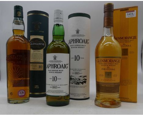 Laphroaig aged 10 years Islay single malt Scotch whisky, 70cl, 40%, one bottle in carton; Glengoyne aged 10 years Highland si