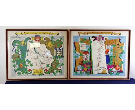 After R. Hetreau - Pair; Vin de Bordeaux and Vins de Borgogne, lithographs, printed in France by Publi-Mab of Paris, 67 x 83c