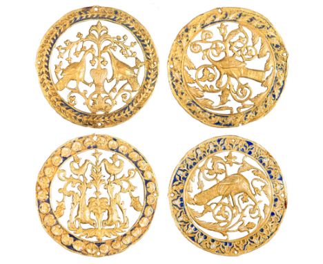 Four medallions in openwork gold and enamel. Possibly Byzantium. 10th - 15th centuries.A marvellous piece of goldsmith's work