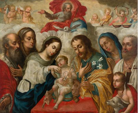 Bernardo Rodríguez (active in Quito, Ecuador, circa 1770)"Marriage of Mary and Joseph"Oil on canvas. Relined.99 x 120 cm.Beau