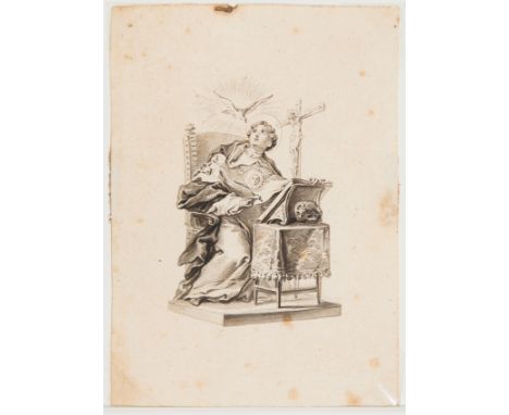 Vicente López Portaña (Valencia, 1772 - Madrid, 1850)‘Saint Thomas Aquinas’.Ink drawing on paper. 10.5 x 7.5 cm.Preparatory f