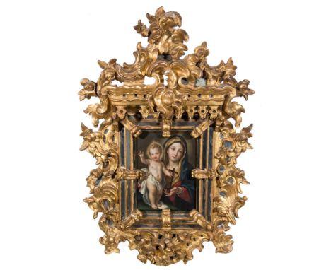 Italian school. 18th century"Our Lady of Holy Hope"Oil on copper.35 x 25 cm. Size with frame 103 x 71 cm.Accompanied by an im
