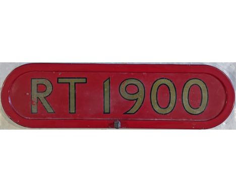 London Transport BONNET FLEETNUMBER PLATE from RT 1900. The original RT 1900 entered service in 1950 at Hackney (H) garage an