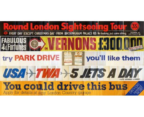 Selection (5) of 1960s/70s London Transport external ADVERTISING POSTERS for Routemaster & RT buses. These are the full-lengt