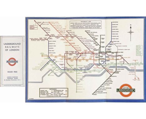 1933 London Underground H C Beck diagrammatic, card POCKET MAP from the first-year series titled 'Underground Railways of Lon