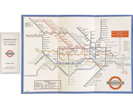 1933 London Underground H C Beck diagrammatic, card POCKET MAP from the first-year series titled 'Underground Railways of Lon