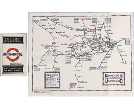 1922 London Underground MAP of the Electric Railways of London "What to see & how to travel". Designed by MacDonald Gill with