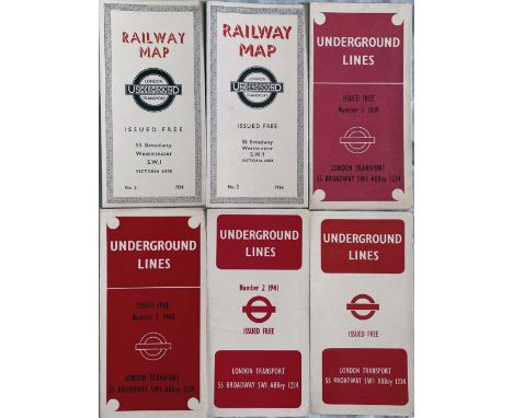 Selection (6) of 1930s/40s London Underground diagrammatic card POCKET MAPS comprising issues No 2 1934, No 2 1936  (both Bec