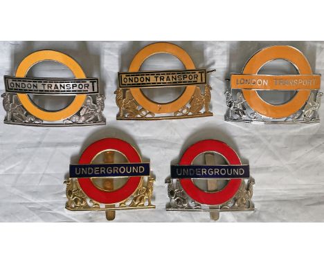 Selection (5) of London Transport Underground CAP BADGES for supervisory grades (foreman, inspector, stationmaster/manager) o