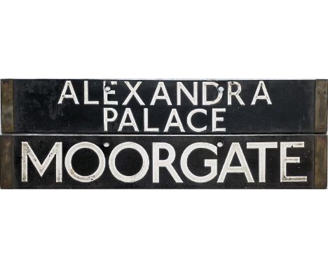 London Underground 1938-Tube Stock enamel CAB DESTINATION PLATE for Alexandra Palace / Moorgate on the Northern Line. The Ale