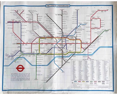 1976 London Underground quad-royal POSTER MAP designed by Paul Garbutt with date-code 7/76 (No 1 1976). This issue shows the 