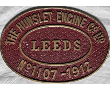 1912 Hunslet Engine Co, Leeds brass LOCOMOTIVE WORKSPLATE works number 1107 which was fitted to an 0-4-0ST delivered to Pope 