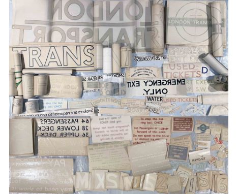 Very large quantity (est. 150-200) of London Transport buses varnish-fix TRANSFERS from the 1950s-70s. A massive variety incl