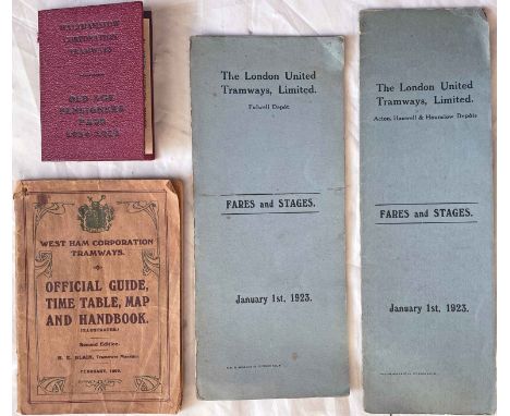Selection (4) of London Tramways ephemera comprising 1906 West Ham Corporation Tramways OFFICIAL GUIDE (one map is missing, t
