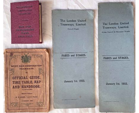 Selection (4) of London Tramways ephemera comprising 1906 West Ham Corporation Tramways OFFICIAL GUIDE (one map is missing, t