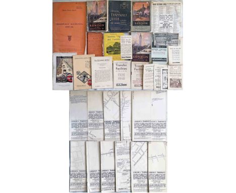 Bundle (33 items) of London tramway material comprising 21 x LCC Tramways c1911-1930s GUIDEBOOKS, LEAFLETS, TRAMWAY ACCOUNTS 