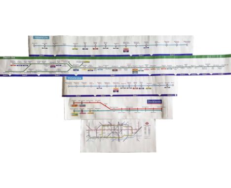 Selection (5) of 1980s London Underground & Docklands Light Railway CAR DIAGRAMS (route maps) comprising examples for the Dis